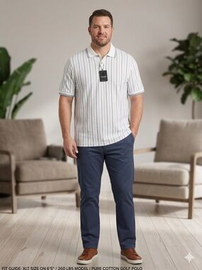 Izod White Polo with Light Blue Pinstripes